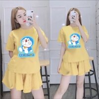 Bộ áo thun dore xanh quần đùi giả váy chất cotton phom rộng size từ 9 đến 65kg