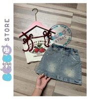 Bộ áo thun IN HÌNH CHERRY và chân váy jean đính đá siêu đáng yêu cho bé gái diện hè