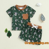 Bộ áo thun ngắn tay in hình vịt cho bé trai và quần Short co giãn viền cuộn