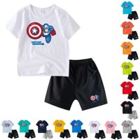 Bộ Áo Thun Ngắn Tay + Quần 7 Màu Họa Tiết Hoạt Hình Captain-America Chất Liệu 100% Cotton Cho Bé Cb03