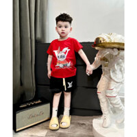 Bộ áo thun quần short LV thỏ đeo kính cho bé, set áo phông quần đùi cho bé trai, unisex, TP Kids [M062]