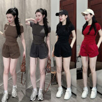 Bộ Áo Thun Quần Short Ống Rộng 🦋 Set Áo Tay Lỡ Vintage Kèm Quần Đùi Hot Hit