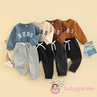 Bộ Áo Thun Tay Dài Cổ Tròn In Chữ + Quần Dài Buộc Dây Thời Trang Cho Bé Trai 0-3 Tuổi