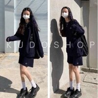 Bộ áo thun tay dài in hình mặt cười kèm quần đùi KUDOSHOP Bộ thu đông nữ mặc đi dạo phố, đi chơi trẻ trung