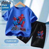 Bộ áo thun và quần short Cotton theo chủ đề người nhện AMILA dành cho trẻ em