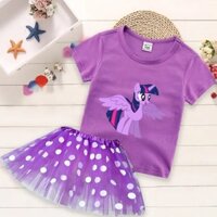 Bộ áo thun váy in hình My Little Pony mùa hè Váy công chúa nhẹ và thoải mái Bộ hai mảnh dành cho quà tặng sinh nhật của bé gái
