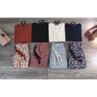 Bộ áo trơn quần hoa nhí
