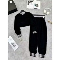 Bộ Áo Váy Nỉ Da Cá Prad, Áo Dáng Ngắn Crotop, Thời Trang, Sành Điệu, HH53TA92