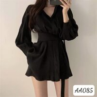 Bộ Áo Vest Dây Eo Kèm Quần 🦋 Set Áo Dài Nữ Quần Đùi Chất Đũi 2 Màu