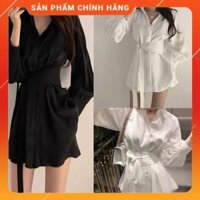 Bộ Áo Vest Dây Eo Kèm Quần , Set Áo Dài Nữ Quần Đùi Chất Đũi 2 Màu X002