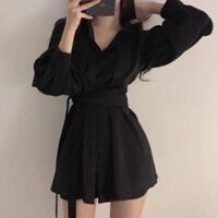 Bộ Áo Vest Dây Eo Kèm Quần Set Áo Dài Nữ Quần Đùi Chất Đũi 2 Màu CARI SHOP Mã 007