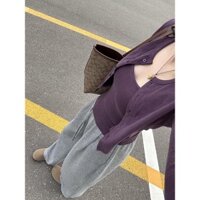 Bộ áo vest dây màu tím Spice Girl + cardigan dài tay