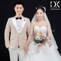 Bộ áo vest nam chú rể áo vest cưới màu kem ve trắng lịch lãm DKR0038 - DUKI STORE