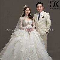 Bộ áo vest nam chú rể áo vest cưới màu kem xước đột chỉ cao cấp DKR0034 - DUKI STORE