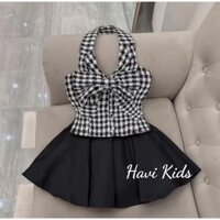 Bộ áo yếm chân váy xòe bé gái áo vải dạ mềm thun sau lưng chân váy có lót mặc dễ chịu cho mẹ và bé 3-15 tuổi