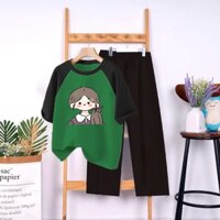 Bộ áo zalang tay đen cô gái áo tím kèm quần ống rộng đen size từ 9 đến 65kg