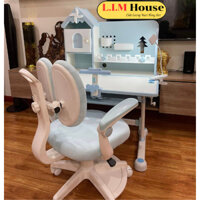 Bộ B7 bàn ghế - bàn học chống gù chống cận có kệ sách mới, nâng cấp ghế xoay 360 độ có bánh xe