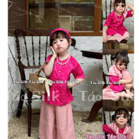 Bộ Bà Ba Gấm Hồng Tay Phồng Cho Bé Gái ( Áo và Quần) Vải Gấm Cao Cấp (Ảnh Shop Chụp)