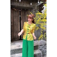 Bộ bà ba hoa gấm 2 da tay phồng .