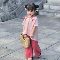 Bộ Bà Ba Lụa Gấm Cho Bé Gái Mặc Trung Thu Chubby Store - Đồ Pháp Phục Bé Gái Vải Lụa Đính Nơ Xinh
