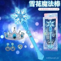 Bộ ba cây đũa phép Elsa, vương miện thần tiên, đồ chơi trẻ em Frozen, công chúa phát sáng, đèn flash đầy màu sắc