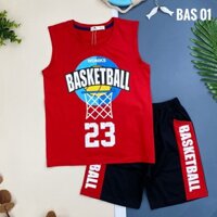 Bộ Ba Lỗ Bé Trai Chất Cotton In Hình Bóng Rổ BASKETBALL 28-47 Kg