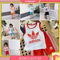 Bộ ba lỗ bé trai và bé gái 7-10 tuổi in chữ adidas, Bộ hè cho bé vải cotton thoáng mát khỏe khoắn