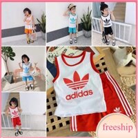 Bộ ba lỗ cho bé trai và bé gái 7-10 tuổi in chữ adidas, Quần áo hè trẻ em vải cotton thoáng mát khỏe khoắn