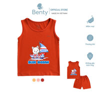 Bộ ba lỗ in hình chú mèo BT091 BENTY chất liệu cao cấp, quần áo trẻ em an toàn cho làn da bé