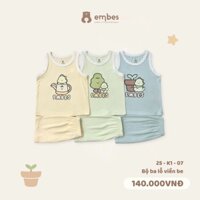 Bộ Ba Lỗ Tay Hè Cho Bé Embes, Bộ Quần Áo Hè Cotton Tăm Mỏng Nhẹ Cho Bé Trai Size 8-18kg