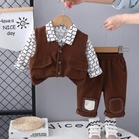 Bộ ba mảnh dài tay cho trẻ em Áo khoác Vest bé trai Áo sơ mi đơn giản Quần áo Denim thông thường Bộ bé 0-5 tuổi