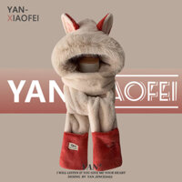 Bộ ba món giữ ấm cổ dày cho phụ nữ mùa đông, bộ giữ ấm cổ lông xù dễ thương chống lạnh, mũ mùa thu đông