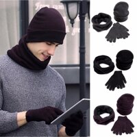 Bộ ba món gồm mũ găng tay khăn choàng cổ đan len mềm mại thời trang ấm áp dành cho nam và nữ