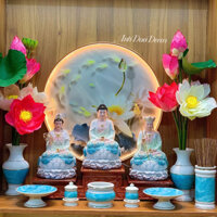 Bộ Ba Tượng Tam Thánh Phật, A Di Đà, Địa Tạng, Quan Thế Âm, màu Xanh cao 30cm