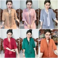 Bộ BÀI LAI MÀU lụa phối gấm, tay lỡ quần dài, bộ gồm áo và quần, thiết kế sang trọng tặng mẹ tặng bà.