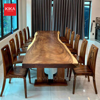 Bộ bàn ăn 12 ghế gỗ Me Tây nguyên tấm thời thượng – BA400