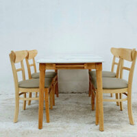 Bộ bàn ăn 1m2+ 4 ghế panda mặt nệm, bàn giả đá cao cấp