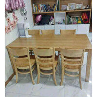 Bộ bàn ăn 1m6 + 6 ghế cabin gỗ cao su khuôn tranh