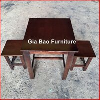 Bộ bàn ăn 2 ghế đôn gỗ không tựa màu nâu