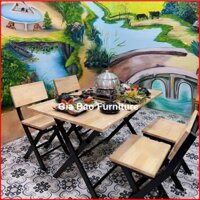 Bộ bàn ăn 4 ghế gỗ cao su chân sắt sơn tĩnh điện gấp gọn cho nhà hàng, quán ăn, quán nhậu