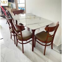 Bộ bàn ăn 4 ghế gỗ cao su tự nhiên. Mặt bàn giã vân đá. Lắp đặt miễn phí.