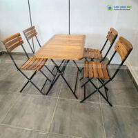 Bộ Bàn Ăn 4 Ghế Gỗ Chân Sắt Xếp Gọn Đẹp BBCF23