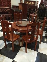 Bộ Bàn Ăn 6 Ghế Gỗ Gụ Tròn 1m27