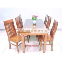 Bộ bàn ăn 6 ghế gỗ sồi mặt đặc , màu cánh gián - Xưởng Gỗ Mạnh Hùng