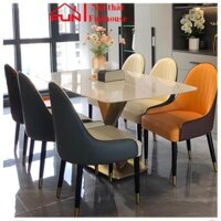 Bộ bàn ăn 6 ghế nhập khẩu cao cấp, mặt đá ceramic phủ bóng chống xước, ghế da, chân inox  - bảo hành 3 năm .