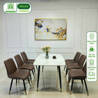 Bộ bàn ăn 6 ghế nhập khẩu sơn trang GA14 phong cách hiện đại phòng ăn phòng khách/Relaxhome
