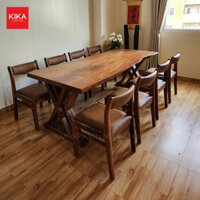 Bộ bàn ăn 8 ghế bọc da gỗ Me Tây thiết kế thời thượng – BA446