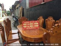 Bộ bàn ăn 8 ghế gỗ gõ đỏ Louis Hoa Hồng mặt tràn bầu dục (Chị Phượng, Lai Châu)