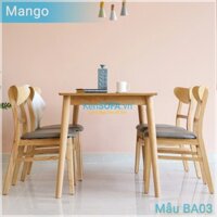 Bộ bàn ăn BA03 Mango 4 ghế màu gỗ tự nhiên