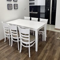 Bộ Bàn Ăn CaBin 6 Ghế Gỗ Màu Trắng - CB6GT